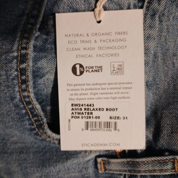 NEW Etica Denim Amis Relaxed‎ Fit Boot Cut Jeans in Atwater Size 31 Button-fly - Picture 14 of 15